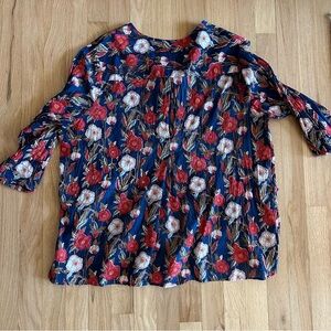 Anokhi floral block print cotton colorful popover blouse top boho tunic large